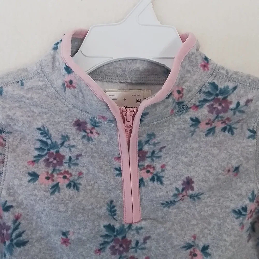 Oshkosh 1/4 Zip Fleece Pullover Size 6‎ in Grey w/ Floral Print
